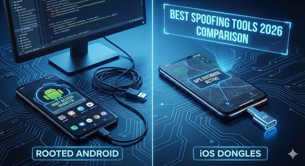 Best Spoofing Tools 2026 comparison between Rooted Android and iOS Dongles