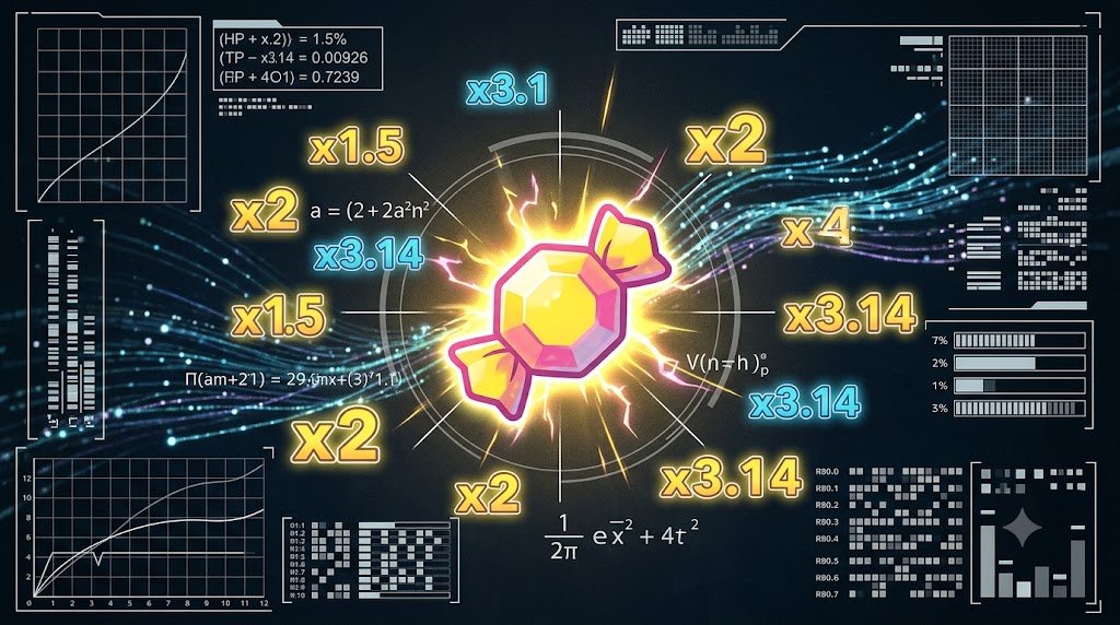 Candy XL Multiplier mechanics and mathematical HUD overlay