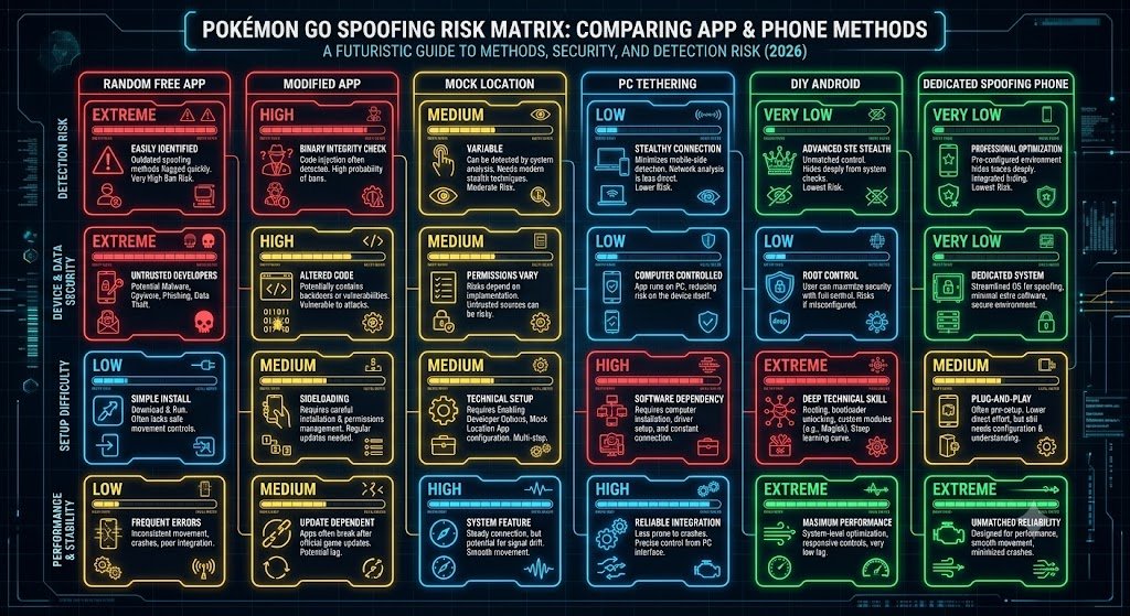 Pokemon GO spoofing risk matrix for apps mock location and spoofing phones