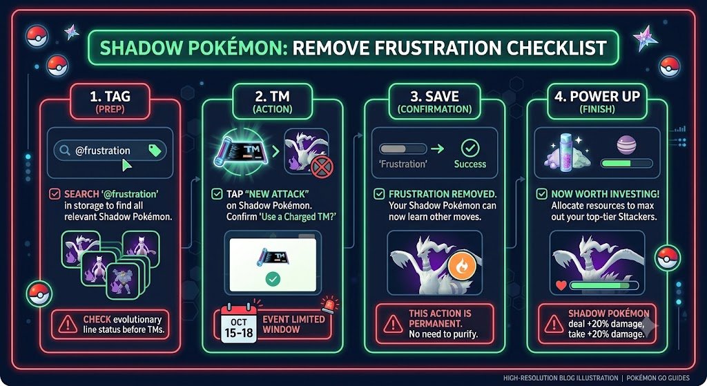 Remove Frustration checklist for Shadow Reshiram and Shadow Pokemon in Pokemon GO